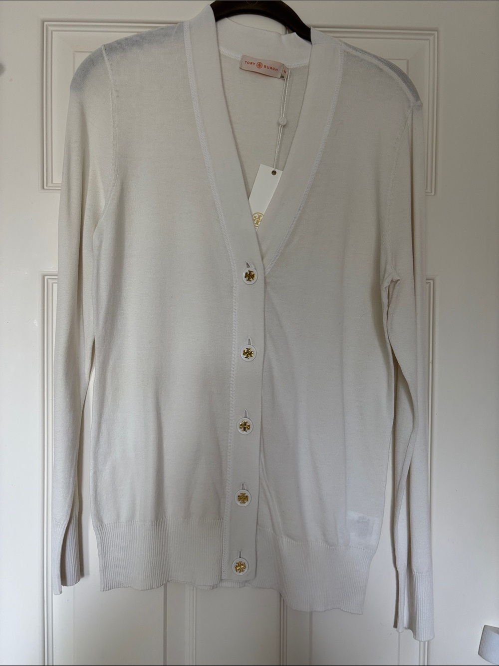 Tory Burch Cream V-Neck Button Cardigan